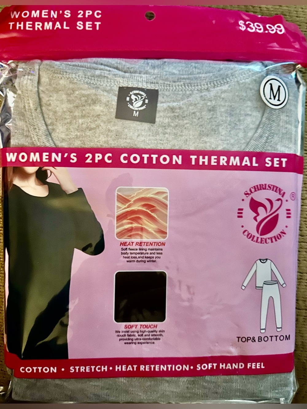 S. Christina Collection Women's 2pc Cotton Thermal Set - Gray